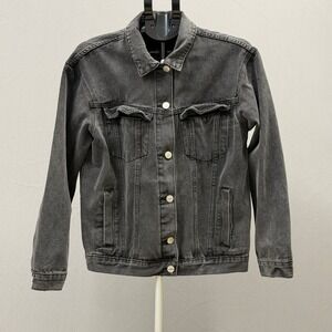 HH Jeans Los Angeles Washed Black Denim Trucker Jacket Women's Size L